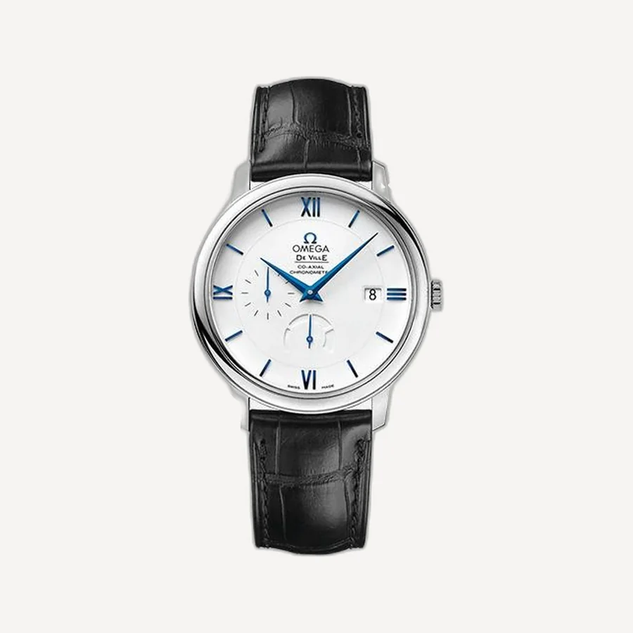 오메가 드 빌 화이트 골드 및 레더 스트랩 39.5mm