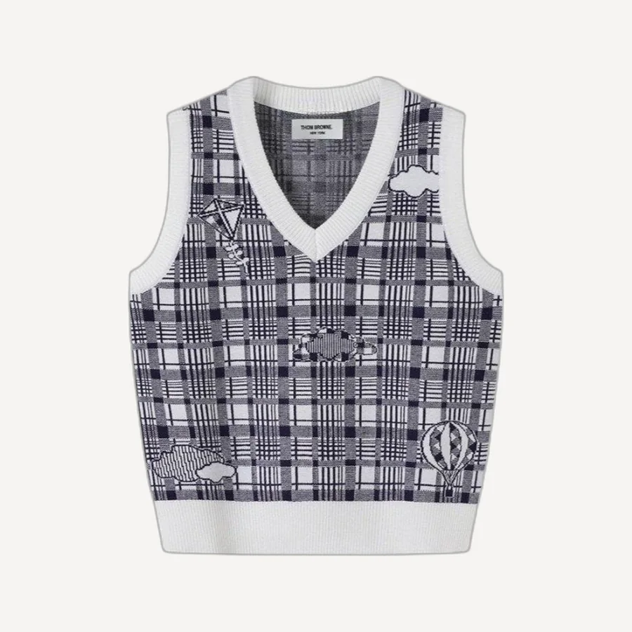 톰브라운 크래프트 체크 베스트 니트