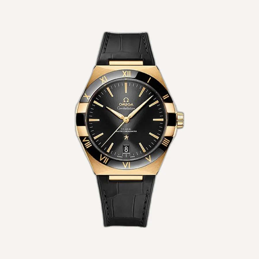 오메가 컨스텔레이션 옐로우 골드 및 레더 스트랩 41mm