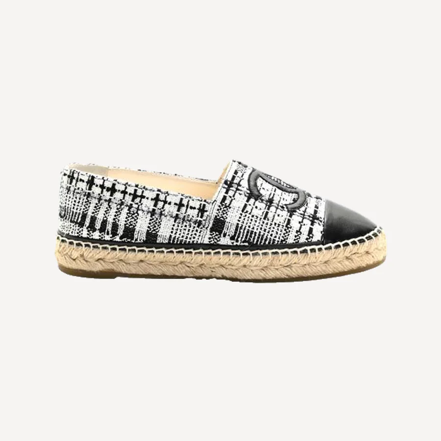 샤넬 트위드 CC Espadrille 화이트 블랙 · 1